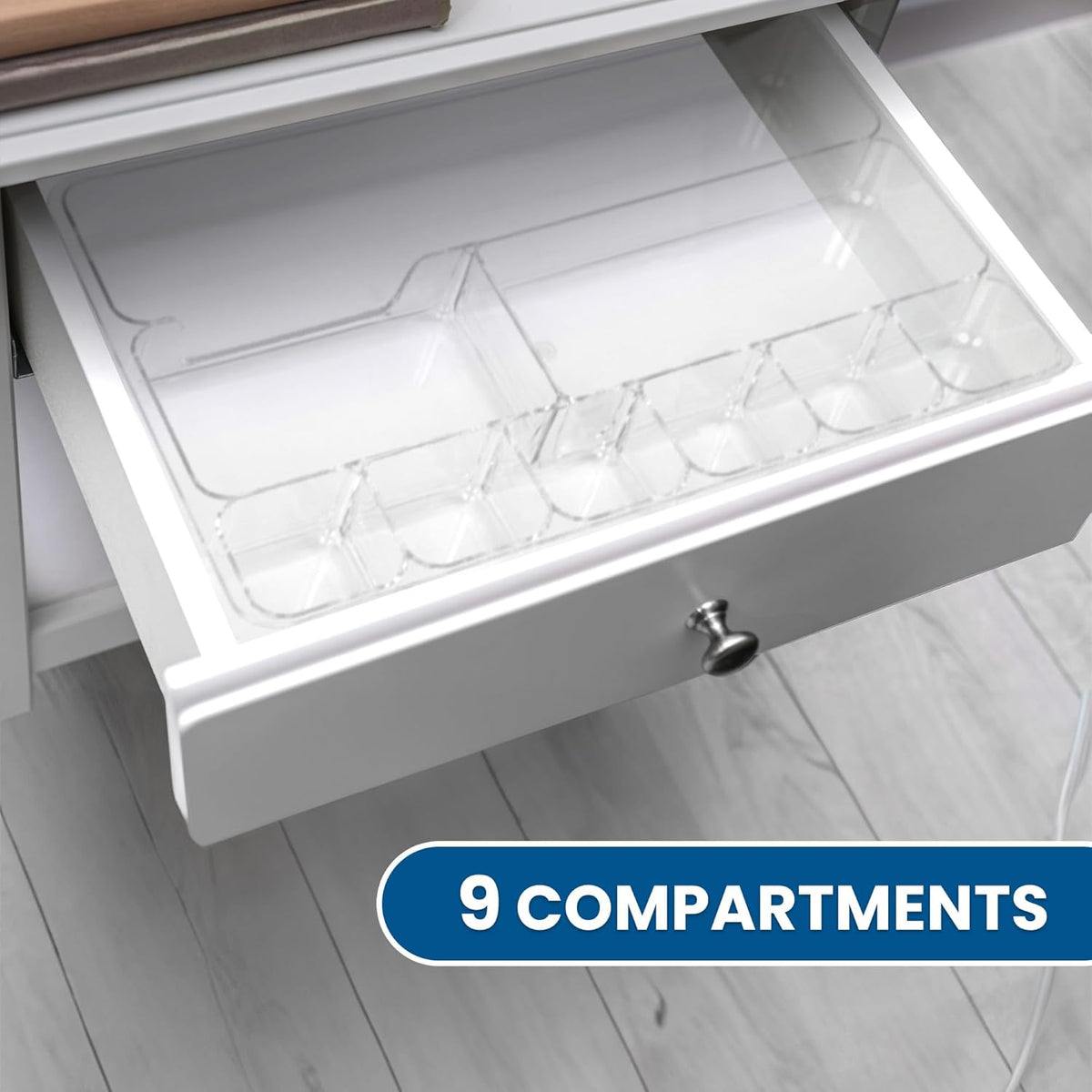 Desk Drawer Organizer Tray with 9 Storage Compartments - For Home and Office - Drawer Organizers Office, Perfect Organizing Pens, Pencils, Paper Clips, Sticky Notes - Clear - 2 Pack