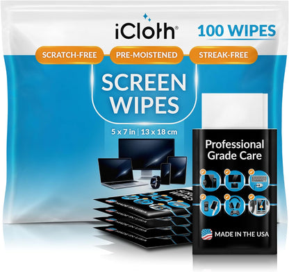 Screen Cleaner Wipes Individually Wrapped Travel Size Streak-Free (24 Large Wipes)