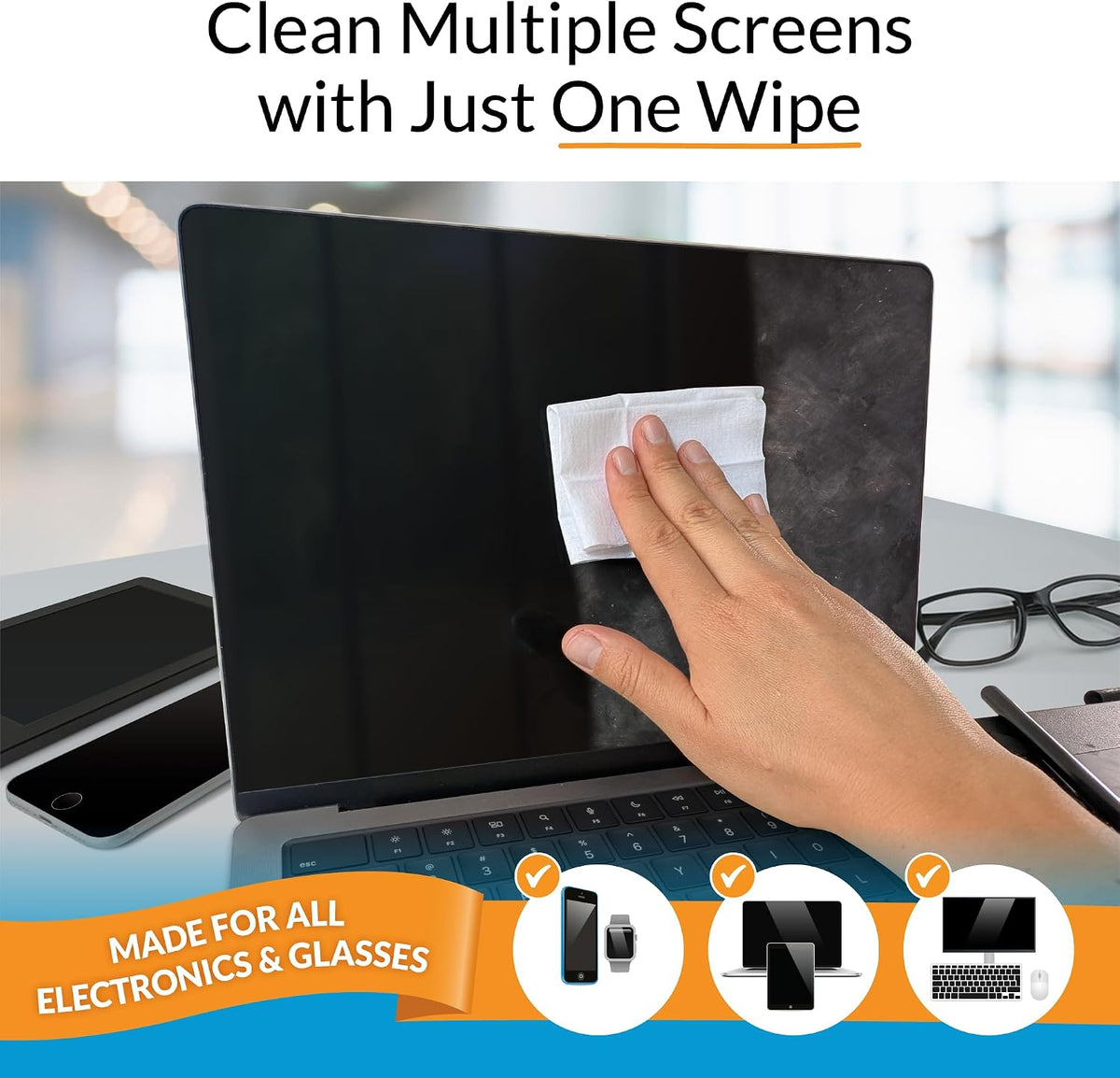 Screen Cleaner Wipes Individually Wrapped Travel Size Streak-Free (24 Large Wipes)