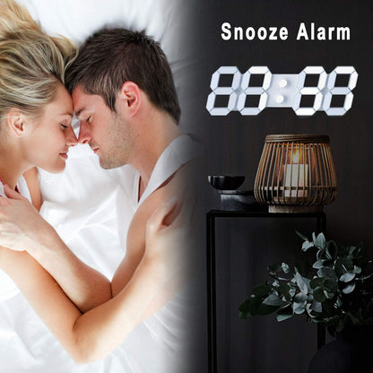 3D LED Digital Wall Clock with Remote Control, 9.7 Inch, White