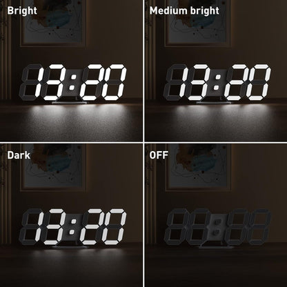3D LED Digital Wall Clock with Remote Control, 9.7 Inch, White