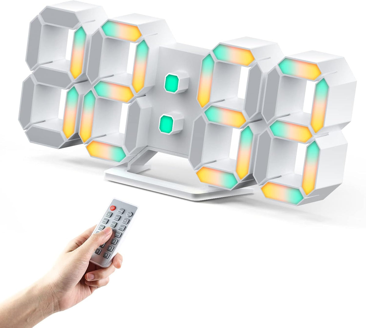 3D LED Digital Wall Clock with Remote Control, 9.7 Inch, White
