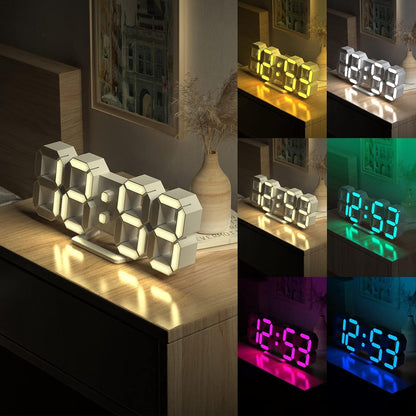 3D LED Digital Wall Clock with Remote Control, 9.7 Inch, White