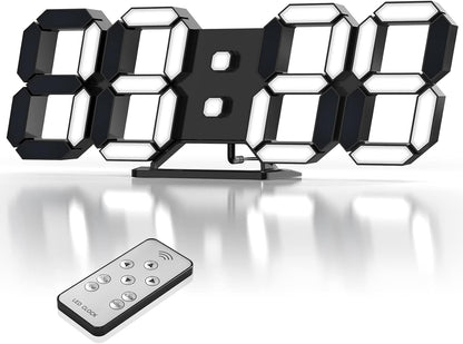 3D LED Digital Wall Clock with Remote Control, 9.7 Inch, White