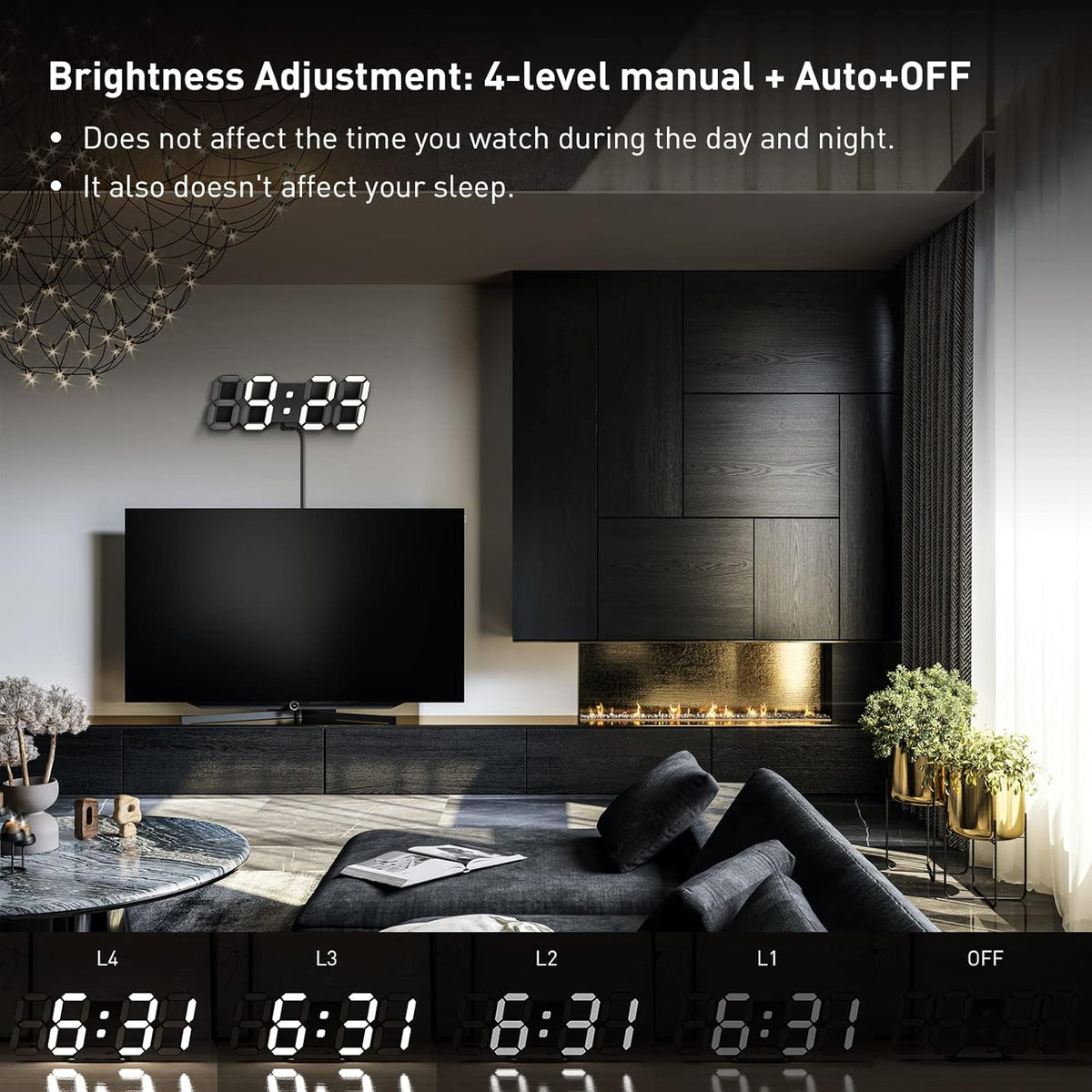 3D LED Digital Wall Clock with Remote Control, 9.7 Inch, White