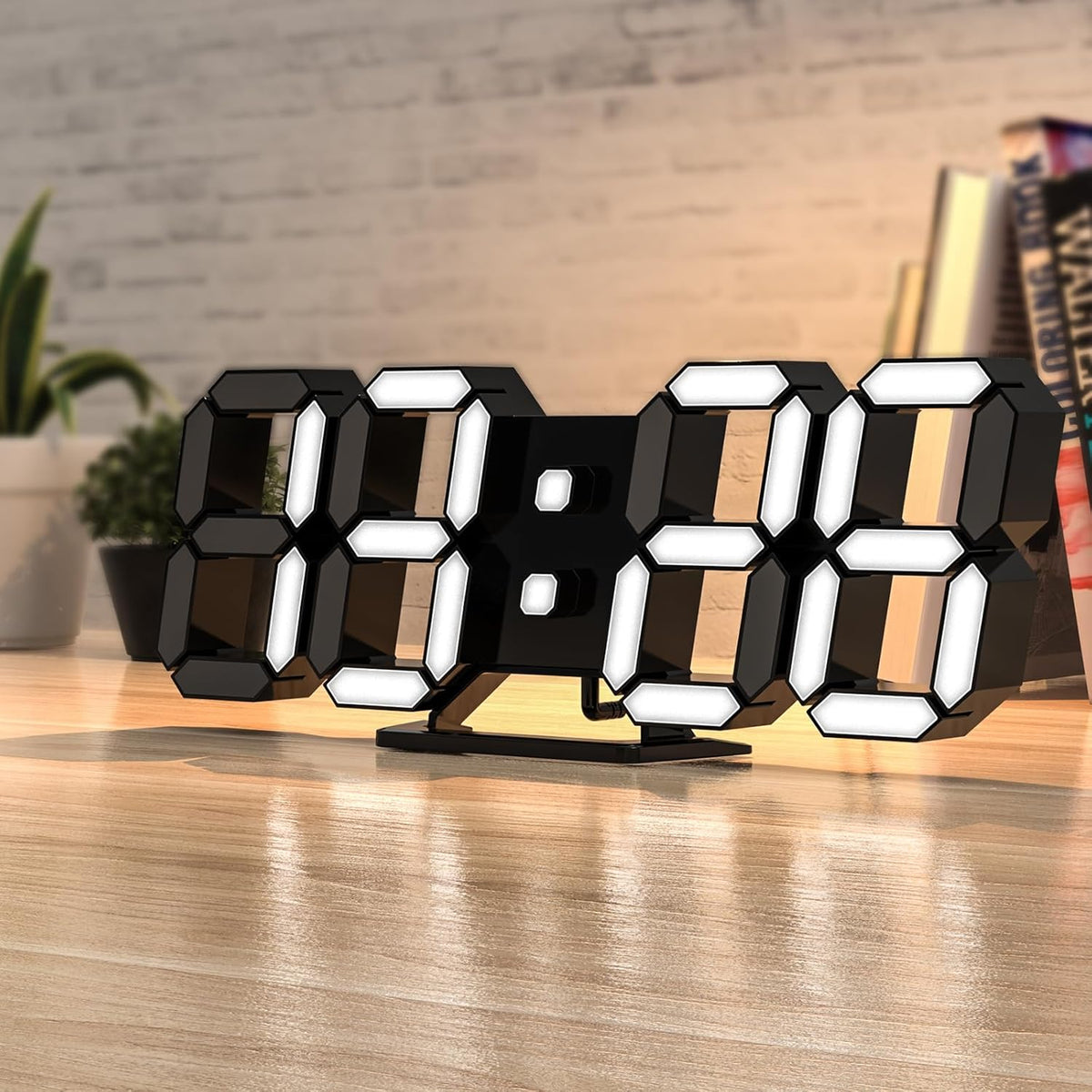 3D LED Digital Wall Clock with Remote Control, 9.7 Inch, White