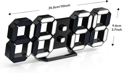 3D LED Digital Wall Clock with Remote Control, 9.7 Inch, White