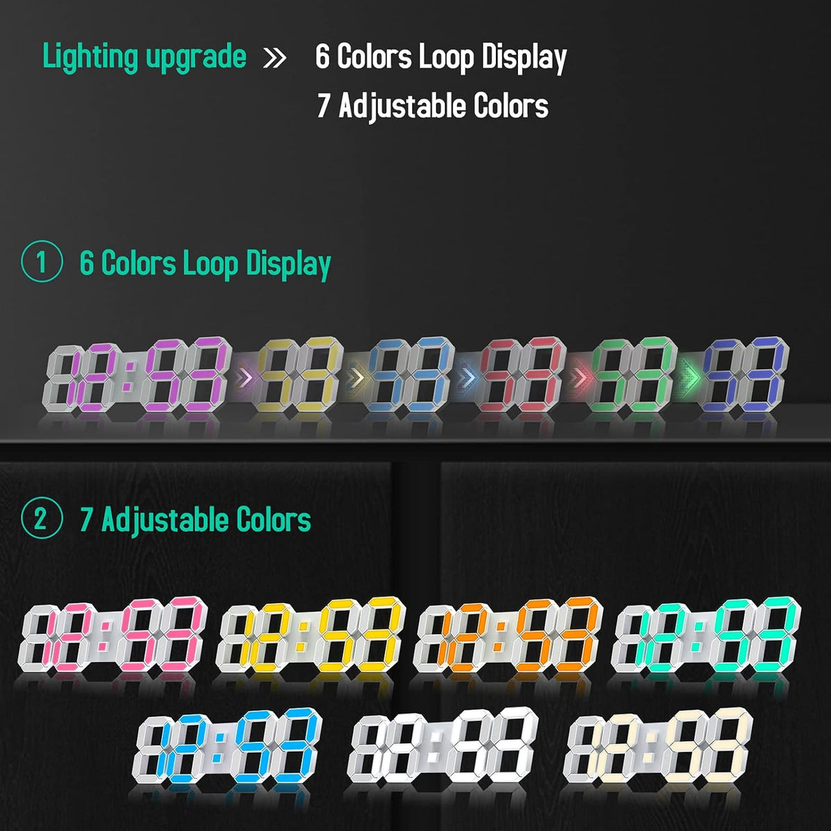 3D LED Digital Wall Clock with Remote Control, 9.7 Inch, White