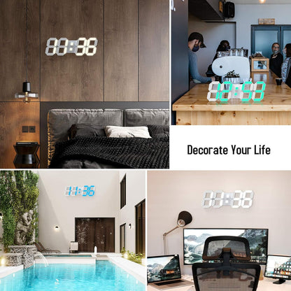3D LED Digital Wall Clock with Remote Control, 9.7 Inch, White
