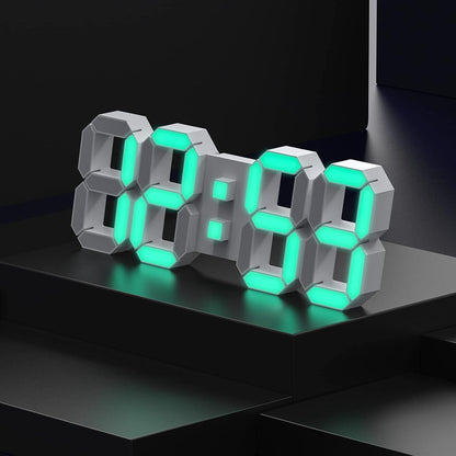 3D LED Digital Wall Clock with Remote Control, 9.7 Inch, White