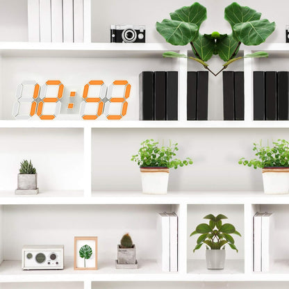 3D LED Digital Wall Clock with Remote Control, 9.7 Inch, White