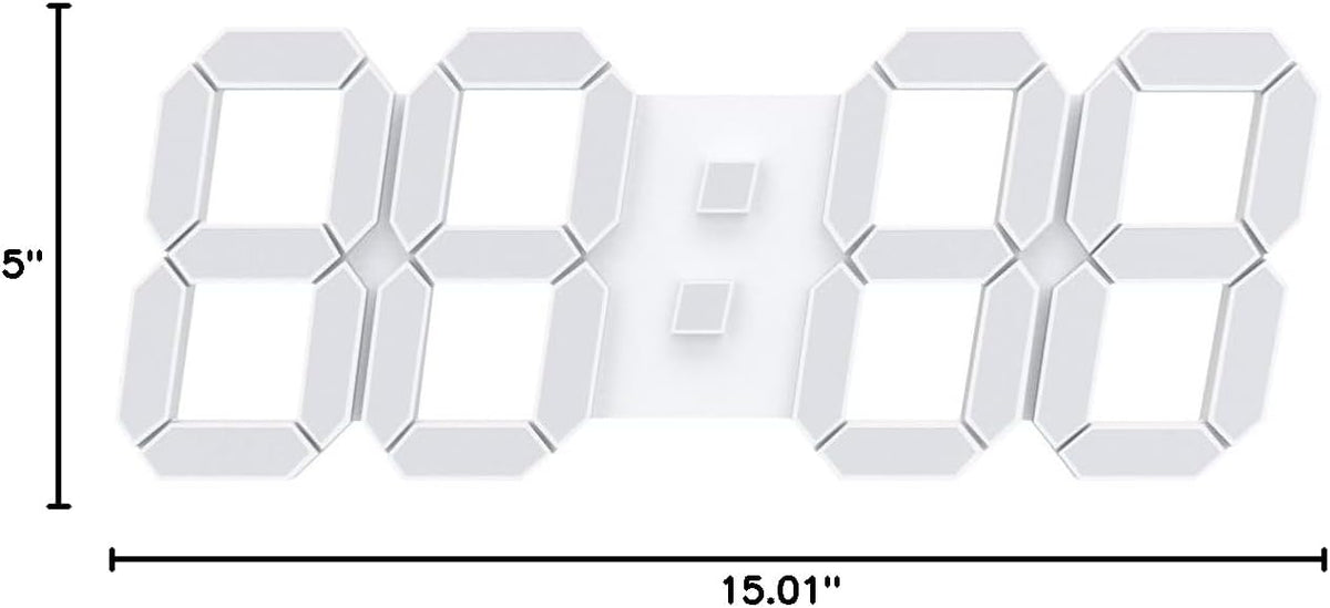 3D LED Digital Wall Clock with Remote Control, 9.7 Inch, White