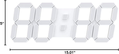 3D LED Digital Wall Clock with Remote Control, 9.7 Inch, White