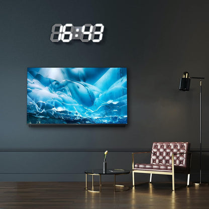 3D LED Digital Wall Clock with Remote Control, 9.7 Inch, White