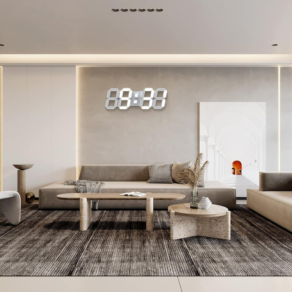3D LED Digital Wall Clock with Remote Control, 9.7 Inch, White