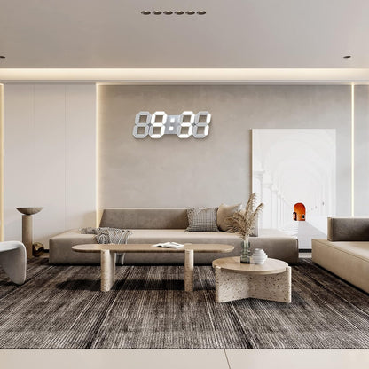 3D LED Digital Wall Clock with Remote Control, 9.7 Inch, White