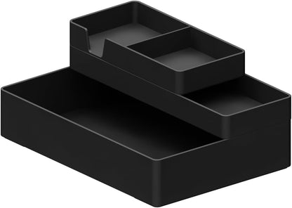Rectangular Plastic Desk Organizer Bundle, 3 Pieces with Half Accessory Tray, Small, Black