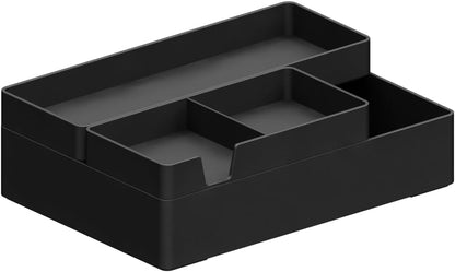 Rectangular Plastic Desk Organizer Bundle, 3 Pieces with Half Accessory Tray, Small, Black