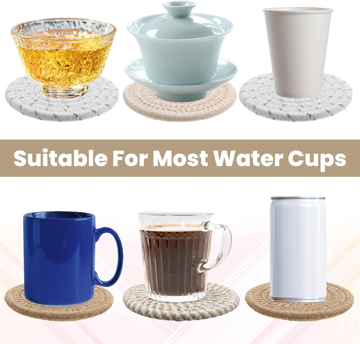 Woven Coasters, Brown Cute Coasters for Desk Minimalist Aesthetic Coaster Set of 4 for Kitchen Dining Coffee Desk Tabletop Protection Housewarming Gift for Home Decor (4.13in/10.5cm)