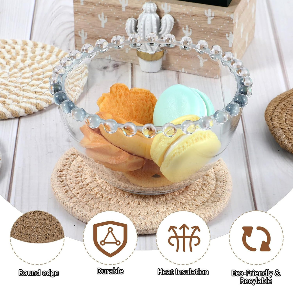 Woven Coasters, Brown Cute Coasters for Desk Minimalist Aesthetic Coaster Set of 4 for Kitchen Dining Coffee Desk Tabletop Protection Housewarming Gift for Home Decor (4.13in/10.5cm)