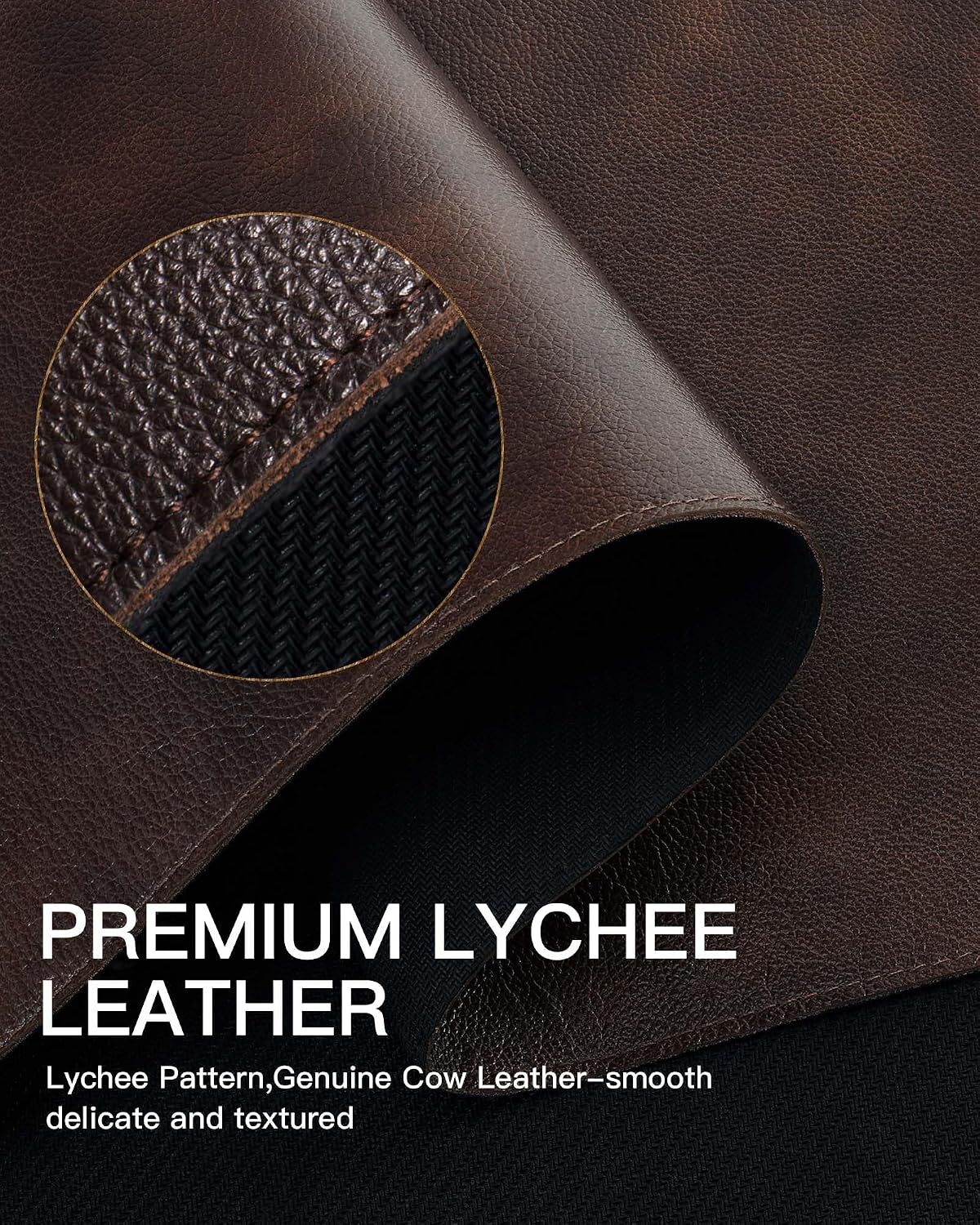 Genuine Leather Desk Mat, 31.5"x15.8" Office Desk Pad, Thick Premium Table Pad with Stitched Line, Non-Slip Laptop Writing Pad with Rubber Base (Dark Brown, 31.5"x15.8")