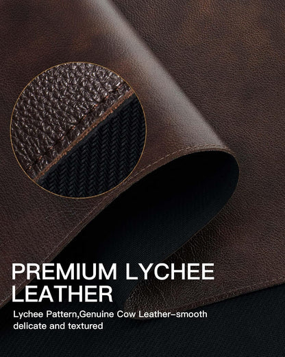 Genuine Leather Desk Mat, 31.5"x15.8" Office Desk Pad, Thick Premium Table Pad with Stitched Line, Non-Slip Laptop Writing Pad with Rubber Base (Dark Brown, 31.5"x15.8")