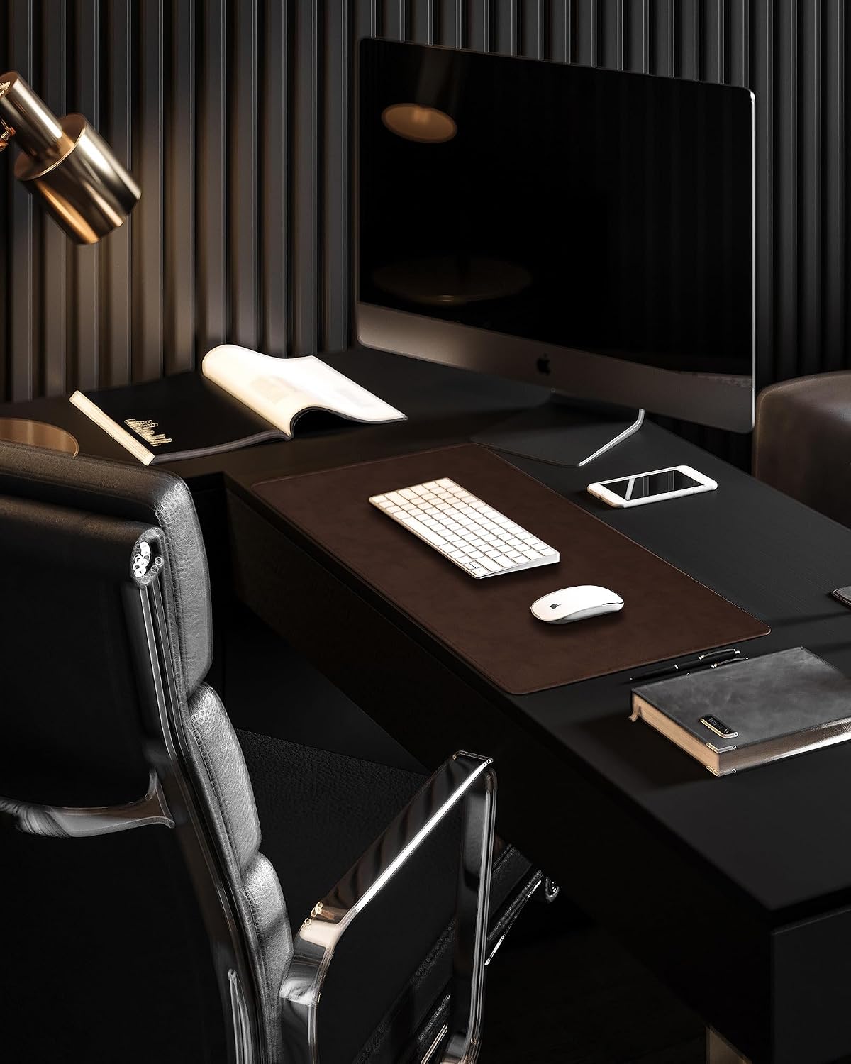 Genuine Leather Desk Mat, 31.5"x15.8" Office Desk Pad, Thick Premium Table Pad with Stitched Line, Non-Slip Laptop Writing Pad with Rubber Base (Dark Brown, 31.5"x15.8")