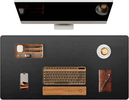Genuine Leather Desk Mat, 31.5"x15.8" Office Desk Pad, Thick Premium Table Pad with Stitched Line, Non-Slip Laptop Writing Pad with Rubber Base (Dark Brown, 31.5"x15.8")