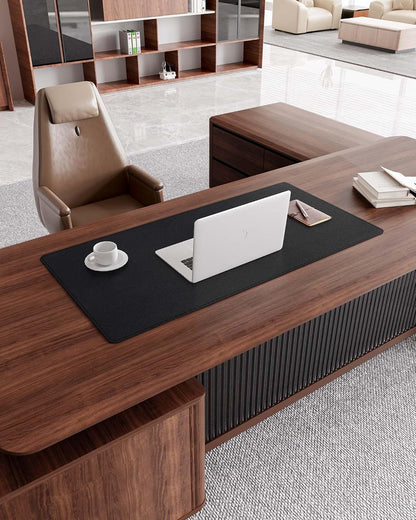 Genuine Leather Desk Mat, 31.5"x15.8" Office Desk Pad, Thick Premium Table Pad with Stitched Line, Non-Slip Laptop Writing Pad with Rubber Base (Dark Brown, 31.5"x15.8")