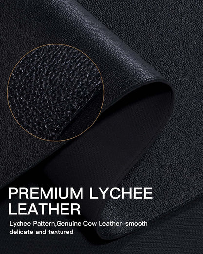 Genuine Leather Desk Mat, 31.5"x15.8" Office Desk Pad, Thick Premium Table Pad with Stitched Line, Non-Slip Laptop Writing Pad with Rubber Base (Dark Brown, 31.5"x15.8")