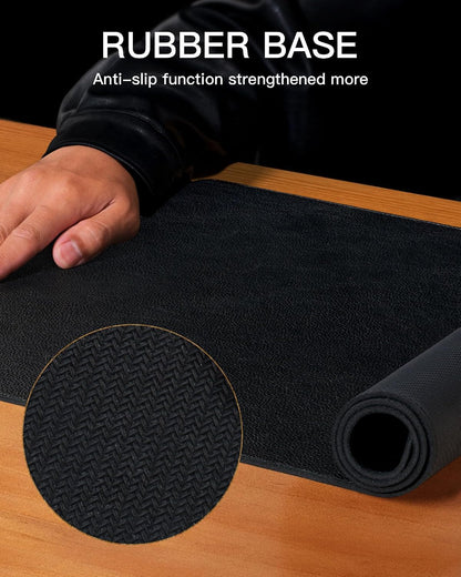 Genuine Leather Desk Mat, 31.5"x15.8" Office Desk Pad, Thick Premium Table Pad with Stitched Line, Non-Slip Laptop Writing Pad with Rubber Base (Dark Brown, 31.5"x15.8")