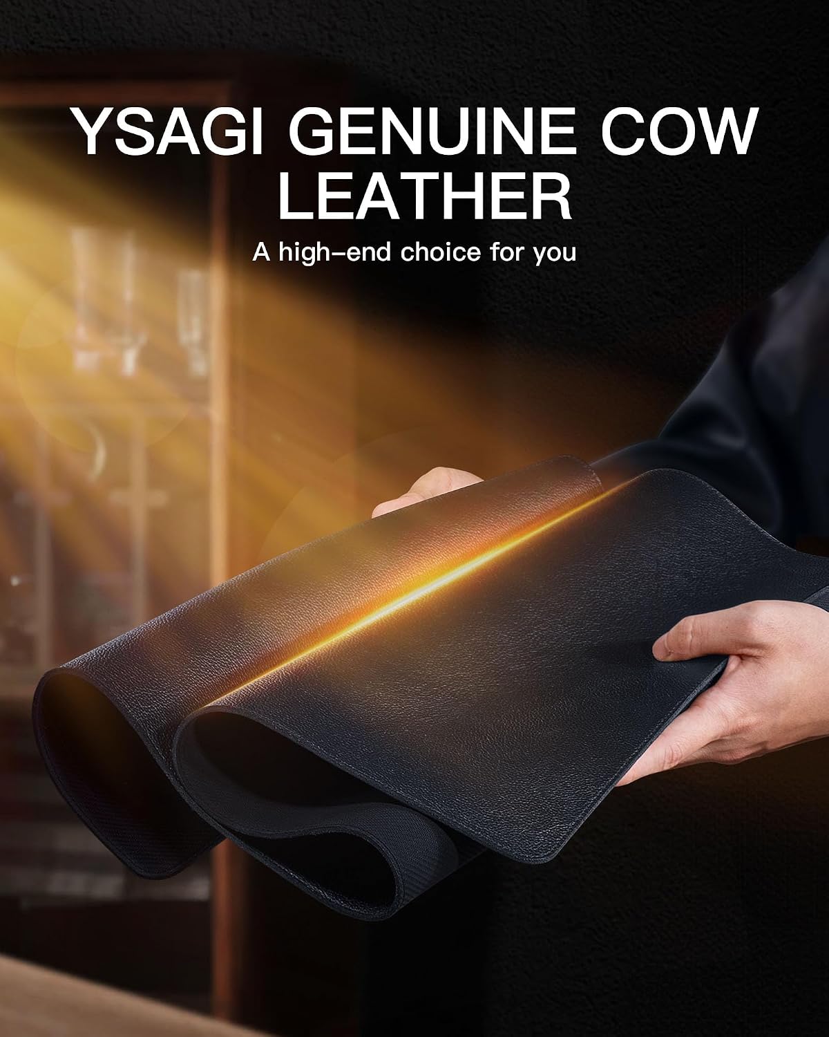 Genuine Leather Desk Mat, 31.5"x15.8" Office Desk Pad, Thick Premium Table Pad with Stitched Line, Non-Slip Laptop Writing Pad with Rubber Base (Dark Brown, 31.5"x15.8")