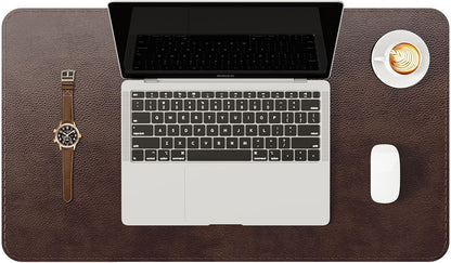 Genuine Leather Desk Mat, 31.5"x15.8" Office Desk Pad, Thick Premium Table Pad with Stitched Line, Non-Slip Laptop Writing Pad with Rubber Base (Dark Brown, 31.5"x15.8")