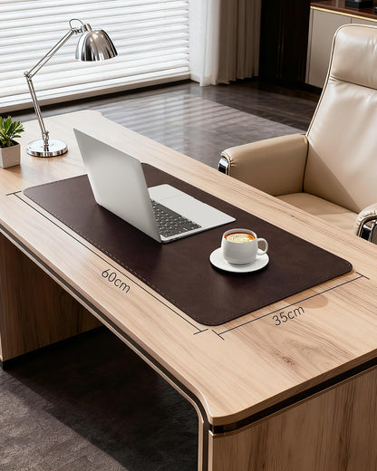 Genuine Leather Desk Mat, 31.5"x15.8" Office Desk Pad, Thick Premium Table Pad with Stitched Line, Non-Slip Laptop Writing Pad with Rubber Base (Dark Brown, 31.5"x15.8")