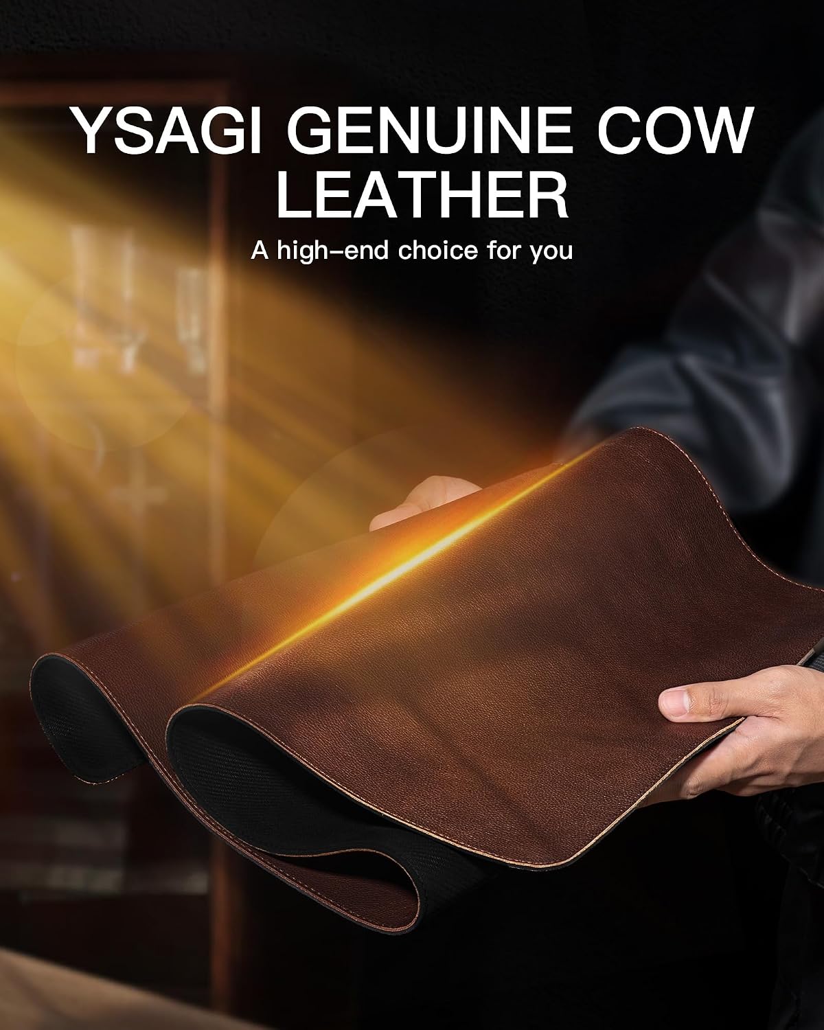 Genuine Leather Desk Mat, 31.5"x15.8" Office Desk Pad, Thick Premium Table Pad with Stitched Line, Non-Slip Laptop Writing Pad with Rubber Base (Dark Brown, 31.5"x15.8")