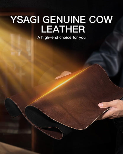 Genuine Leather Desk Mat, 31.5"x15.8" Office Desk Pad, Thick Premium Table Pad with Stitched Line, Non-Slip Laptop Writing Pad with Rubber Base (Dark Brown, 31.5"x15.8")