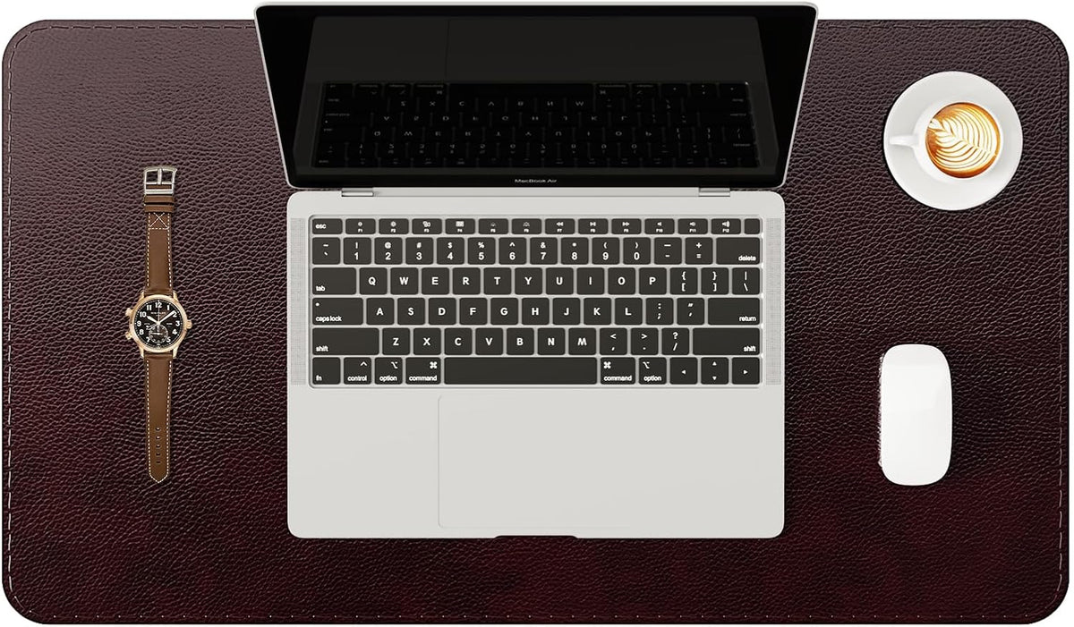 Genuine Leather Desk Mat, 31.5"x15.8" Office Desk Pad, Thick Premium Table Pad with Stitched Line, Non-Slip Laptop Writing Pad with Rubber Base (Dark Brown, 31.5"x15.8")