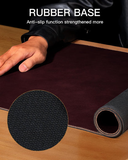 Genuine Leather Desk Mat, 31.5"x15.8" Office Desk Pad, Thick Premium Table Pad with Stitched Line, Non-Slip Laptop Writing Pad with Rubber Base (Dark Brown, 31.5"x15.8")