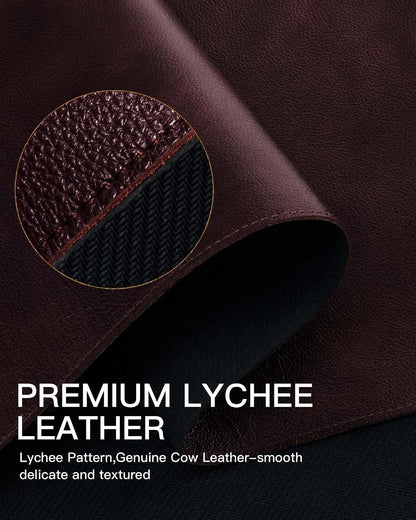 Genuine Leather Desk Mat, 31.5"x15.8" Office Desk Pad, Thick Premium Table Pad with Stitched Line, Non-Slip Laptop Writing Pad with Rubber Base (Dark Brown, 31.5"x15.8")