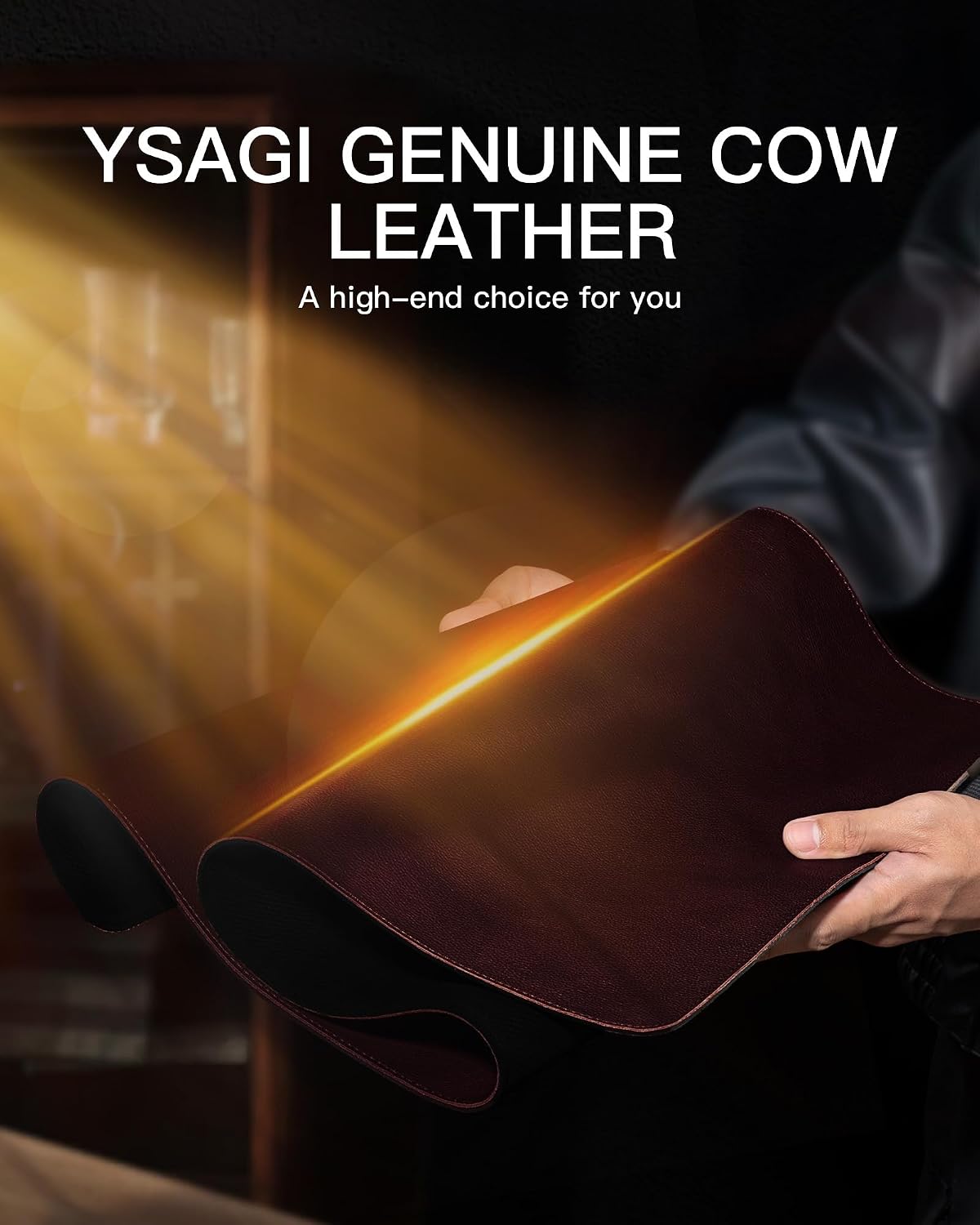 Genuine Leather Desk Mat, 31.5"x15.8" Office Desk Pad, Thick Premium Table Pad with Stitched Line, Non-Slip Laptop Writing Pad with Rubber Base (Dark Brown, 31.5"x15.8")