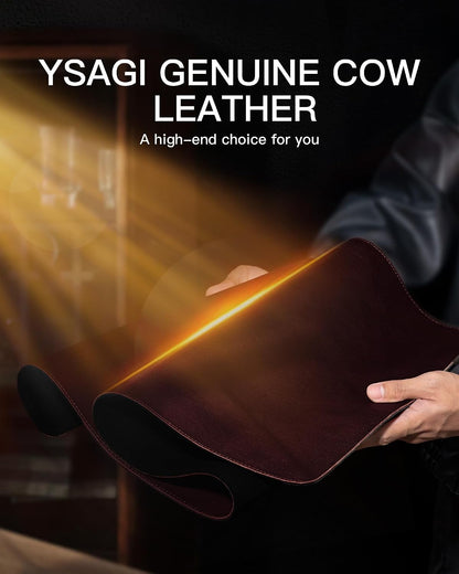 Genuine Leather Desk Mat, 31.5"x15.8" Office Desk Pad, Thick Premium Table Pad with Stitched Line, Non-Slip Laptop Writing Pad with Rubber Base (Dark Brown, 31.5"x15.8")
