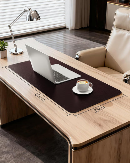 Genuine Leather Desk Mat, 31.5"x15.8" Office Desk Pad, Thick Premium Table Pad with Stitched Line, Non-Slip Laptop Writing Pad with Rubber Base (Dark Brown, 31.5"x15.8")