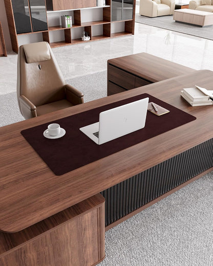 Genuine Leather Desk Mat, 31.5"x15.8" Office Desk Pad, Thick Premium Table Pad with Stitched Line, Non-Slip Laptop Writing Pad with Rubber Base (Dark Brown, 31.5"x15.8")