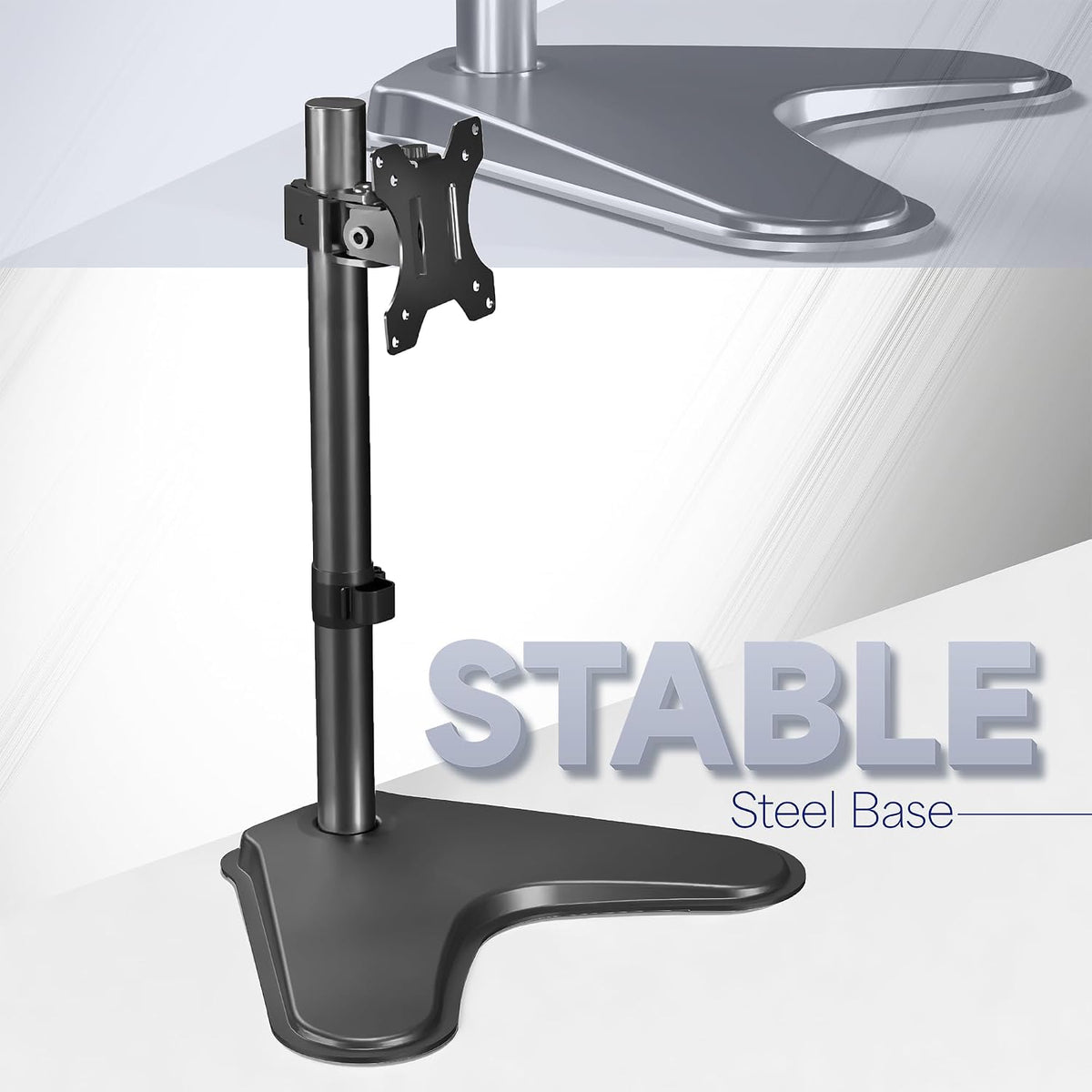 Single Monitor Desk Stand, Holds Screens up to 32 inch Regular and 38 inch Ultrawide, Freestanding VESA Steel Mount Base, Adjustable Height, Tilt, Swivel, Rotation, Black, STAND-V001H