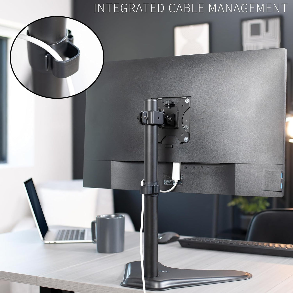 Single Monitor Desk Stand, Holds Screens up to 32 inch Regular and 38 inch Ultrawide, Freestanding VESA Steel Mount Base, Adjustable Height, Tilt, Swivel, Rotation, Black, STAND-V001H
