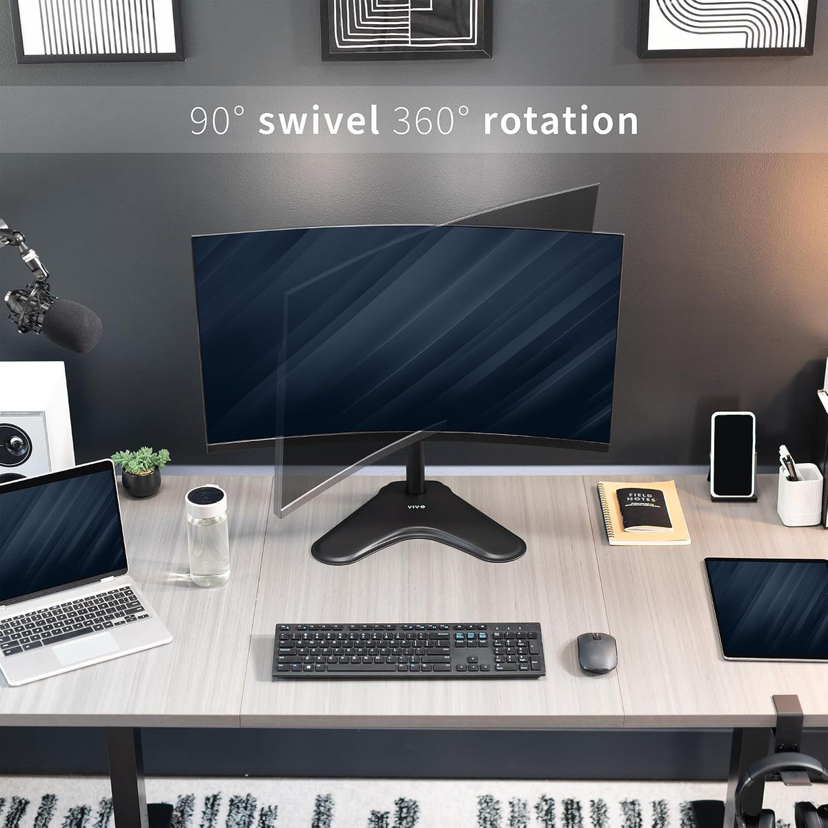 Single Monitor Desk Stand, Holds Screens up to 32 inch Regular and 38 inch Ultrawide, Freestanding VESA Steel Mount Base, Adjustable Height, Tilt, Swivel, Rotation, Black, STAND-V001H