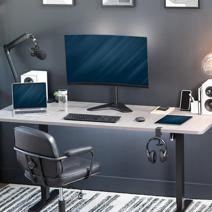 Single Monitor Desk Stand, Holds Screens up to 32 inch Regular and 38 inch Ultrawide, Freestanding VESA Steel Mount Base, Adjustable Height, Tilt, Swivel, Rotation, Black, STAND-V001H