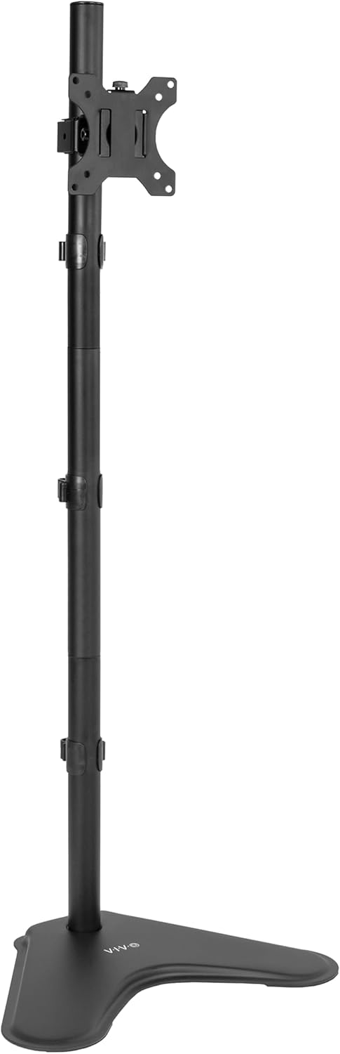 Single Monitor Desk Stand, Holds Screens up to 32 inch Regular and 38 inch Ultrawide, Freestanding VESA Steel Mount Base, Adjustable Height, Tilt, Swivel, Rotation, Black, STAND-V001H
