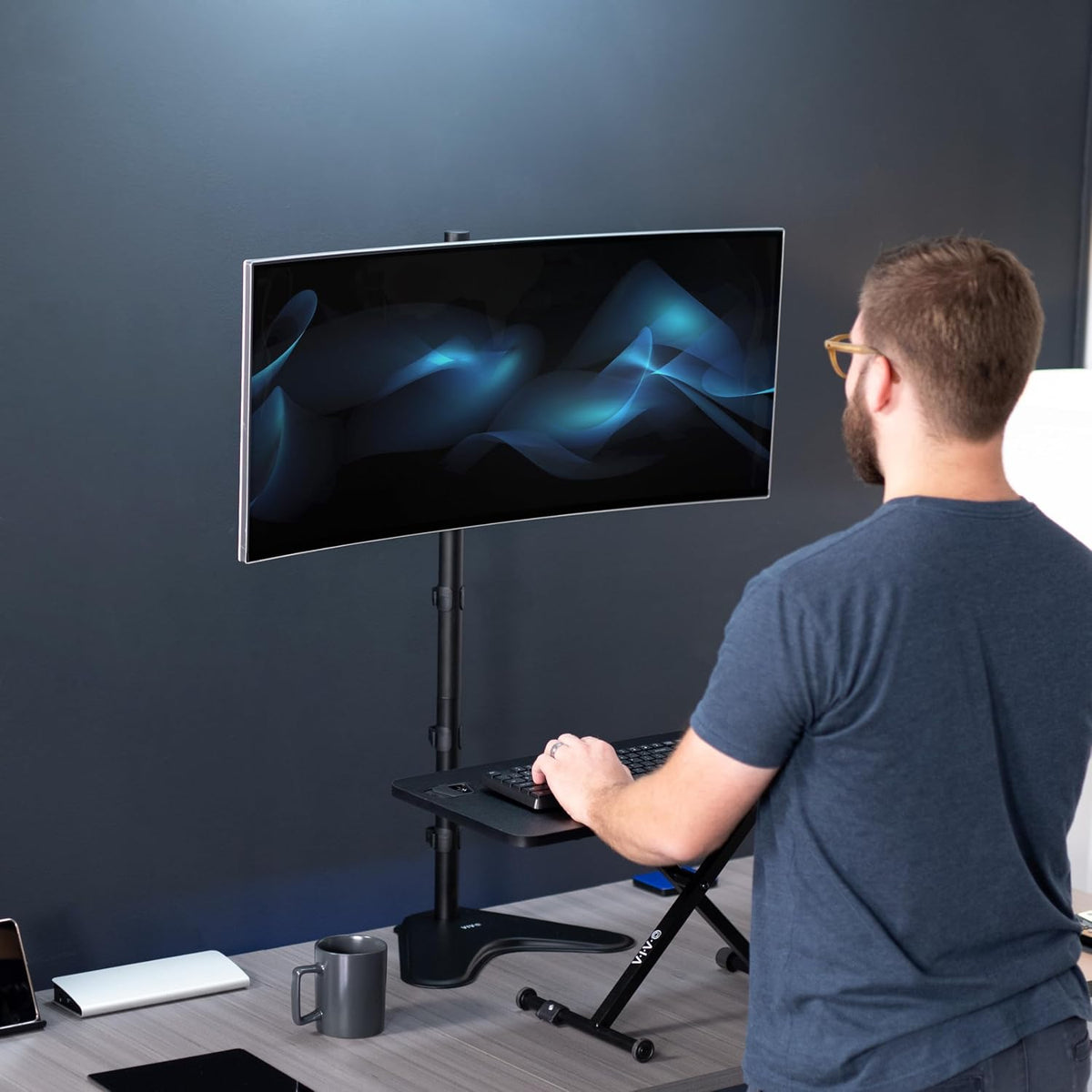 Single Monitor Desk Stand, Holds Screens up to 32 inch Regular and 38 inch Ultrawide, Freestanding VESA Steel Mount Base, Adjustable Height, Tilt, Swivel, Rotation, Black, STAND-V001H