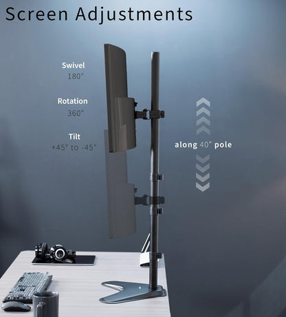 Single Monitor Desk Stand, Holds Screens up to 32 inch Regular and 38 inch Ultrawide, Freestanding VESA Steel Mount Base, Adjustable Height, Tilt, Swivel, Rotation, Black, STAND-V001H